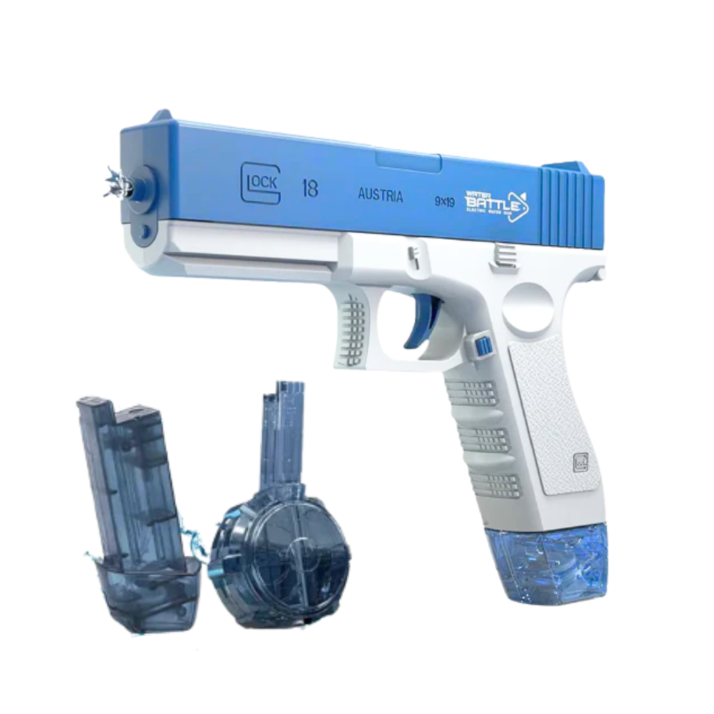 pistolet a eau electrique bleu avec chargeur etendu